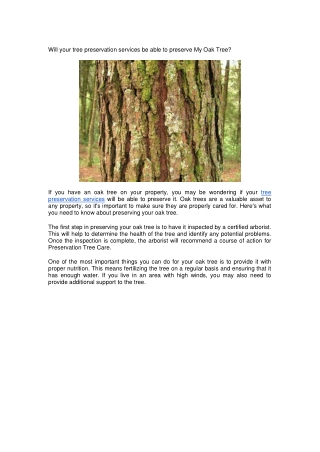 Will your tree preservation services be able to preserve My Oak Tree?