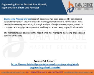 Engineering Plastics Market Size, Growth, Segmentation, Share and Forecast
