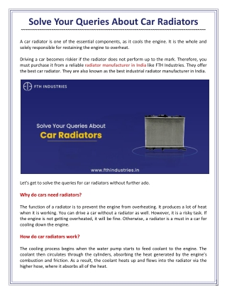 Solve Your Queries About Car Radiators