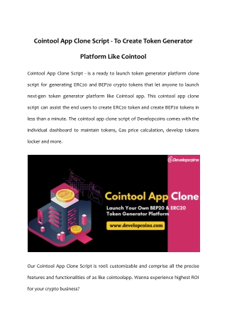 Cointool App Clone Script - To Create Token Generator Platform Like Cointool