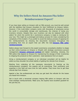 Why Do Sellers Need An Amazon Fba Seller Reimbursement Expert