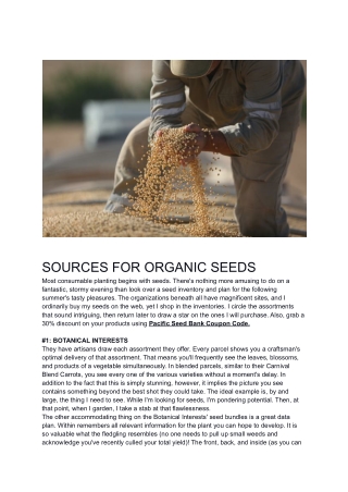 SOURCES FOR ORGANIC SEEDS