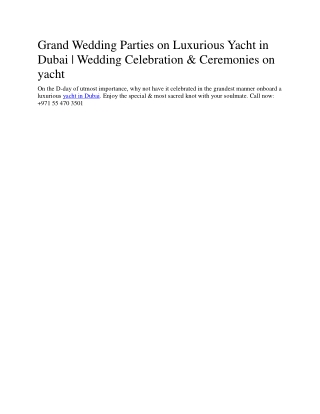 Grand Wedding Parties on Luxurious Yacht in Dubai
