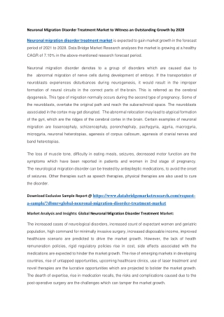 Neuronal Migration Disorder Treatment Market to Witness an Outstanding Growth by 2028