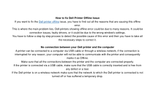 dell printer offline issue