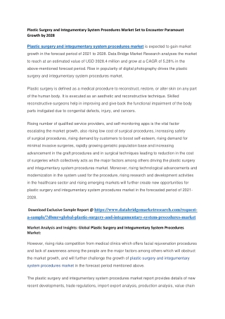Plastic Surgery and Integumentary System Procedures Market Set to Encounter Paramount Growth by 2028