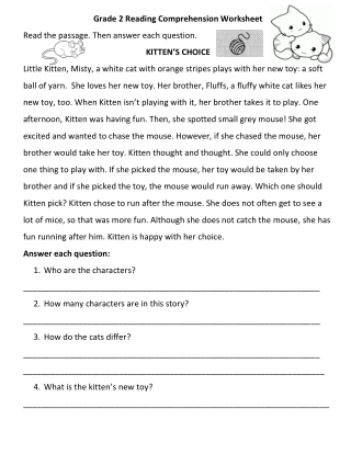 Grade  2 Reading Comprehension Worksheet pdf version