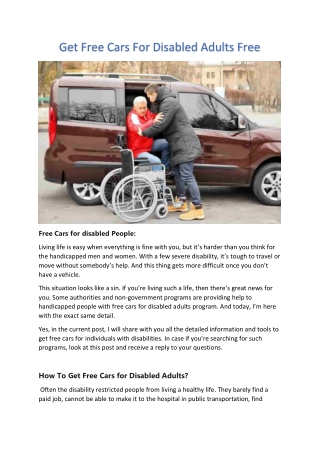 Get Free Cars For Disabled Adults Free