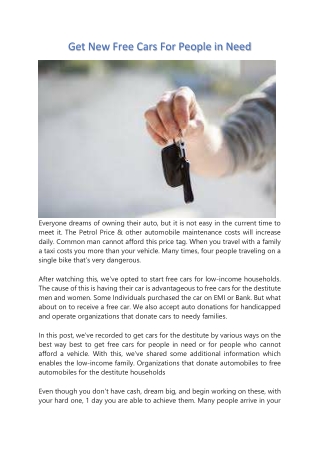 Get New Free Cars For People in Need