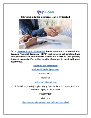 Interested in taking a personal loan in Hyderabad
