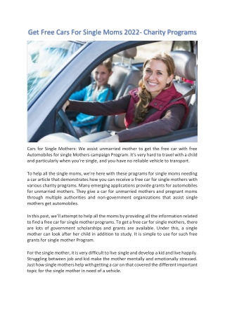 Get Free Cars For Single Moms 2022