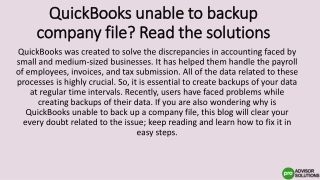 QuickBooks unable to backup company file
