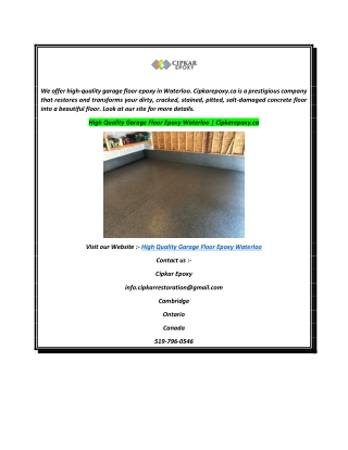 High Quality Garage Floor Epoxy Waterloo  Cipkarepoxy.ca