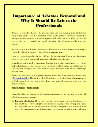 Importance of Asbestos Removal and Why It Should Be Left to the Professionals