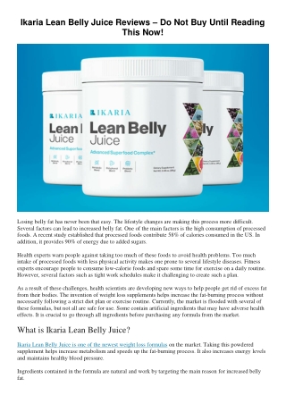 Ikaria Lean Belly Juice Reviews