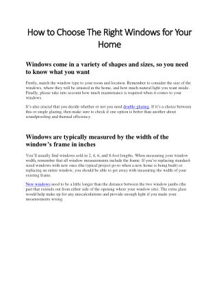How to Choose The Right Windows for Your Home