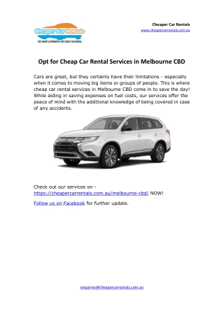 Opt for Cheap Car Rental Services in Melbourne CBD