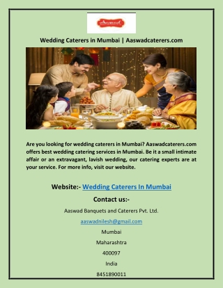 Wedding Caterers in Mumbai | Aaswadcaterers.com