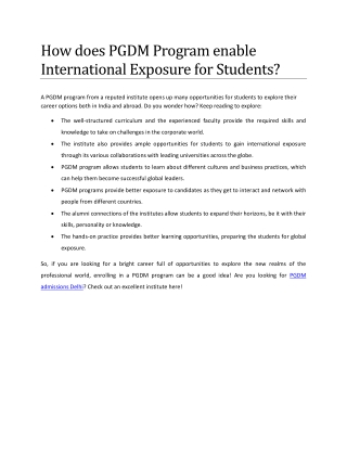 How does PGDM Program enable International Exposure for Students.docx