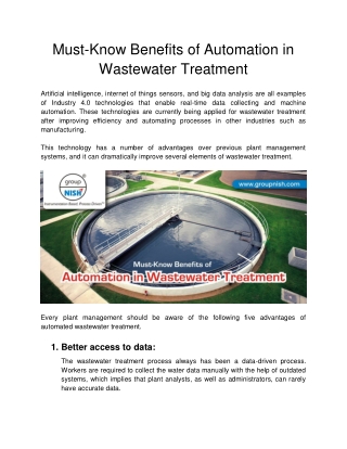 Group Nish - Must-Know Benefits of Automation in Wastewater Treatment