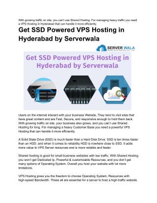 Get SSD Powered VPS Hosting in Hyderabad by Serverwala