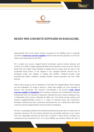 READY-MIX CONCRETE SUPPLIERS IN BANGALORE