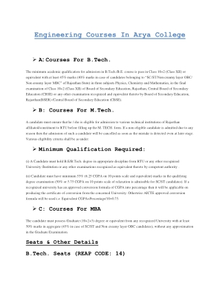 Engineering Courses In Arya College