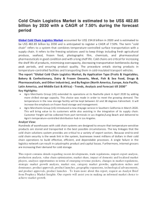 Cold Chain Logistics Market is estimated to be US