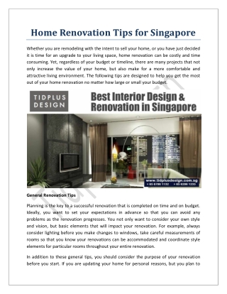 Home Renovation Tips for Singapore