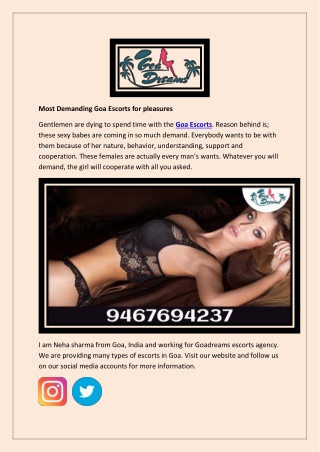 Most Demanding Goa Escorts for pleasures