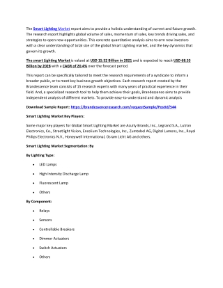 Smart Lighting Market Growth, Trends| Size, Applications and Forecast to 2028