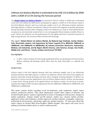 Liithium Ion battery Market is estimated to be US