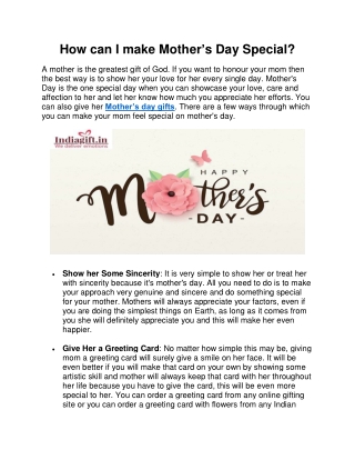 How can I make Mother’s Day Special?