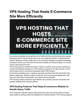 VPS Hosting That Hosts E-Commerce Site More Efficiently