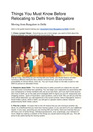 Things You Must Know Before Relocating to Delhi from Bangalore