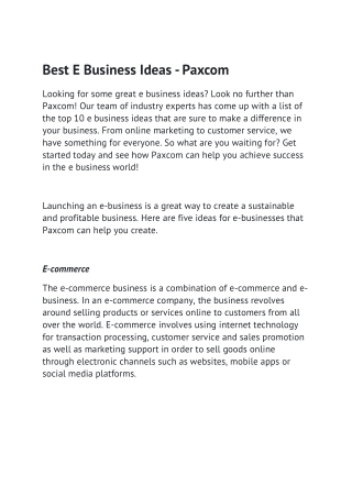 Best E Business Ideas - Paxcom