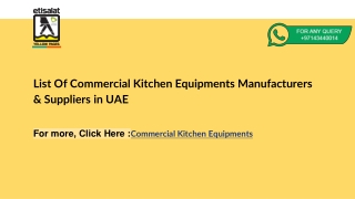 List Of Commercial Kitchen Equipments Manufacturers & Suppliers in UAE