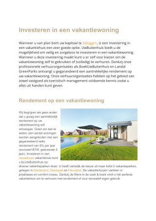 Investeren in vakantiewoning
