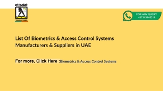 List Of Biometrics & Access Control Systems Manufacturers & Suppliers in UAE