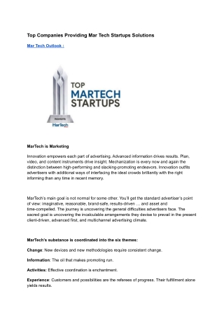 Top Companies Providing Mar Tech Startups Solutions