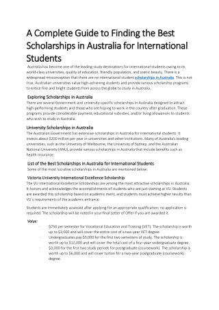 A Complete Guide to Finding the Best Scholarships in Australia for International Students