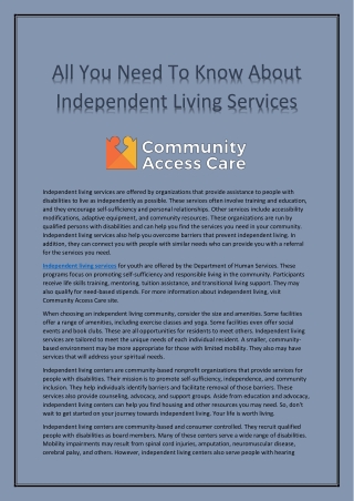 Get Best Independent Living Services | Community Access Care