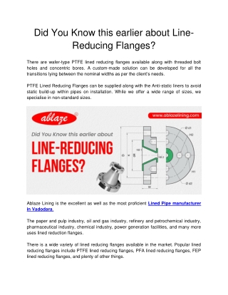 Ablaze Lining  - Did You Know this earlier about Line-Reducing Flanges