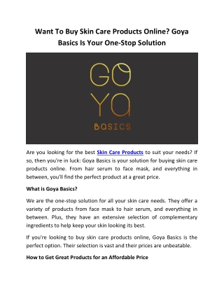 Want To Buy Skin Care Products Online Goya Basics Is Your One-Stop Solution