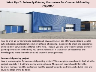 What Tips To Follow By Painting Contractors For Commecial Painting Projects?