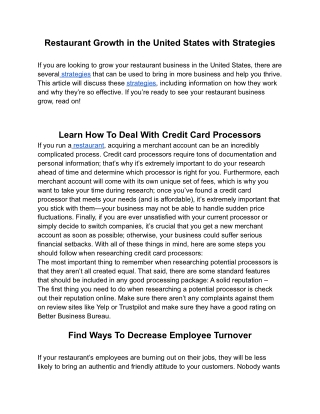Restaurant Growth in the United States with Strategies