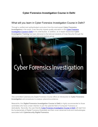 Cyber Forensics Investigation Course in Delhi