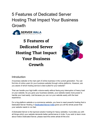 5 Features of Dedicated Server Hosting That Impact Your Business Growth