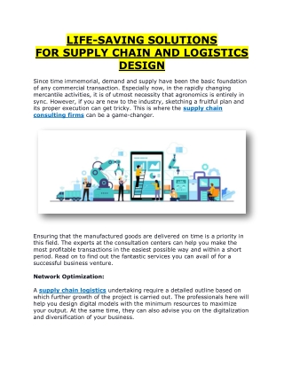 LIFE-SAVING SOLUTIONS FOR SUPPLY CHAIN AND LOGISTICS DESIGN