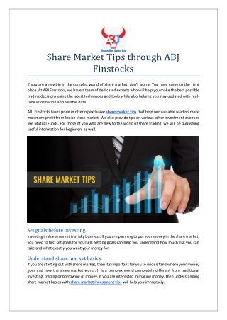 Share Market Tips through ABJ Finstocks